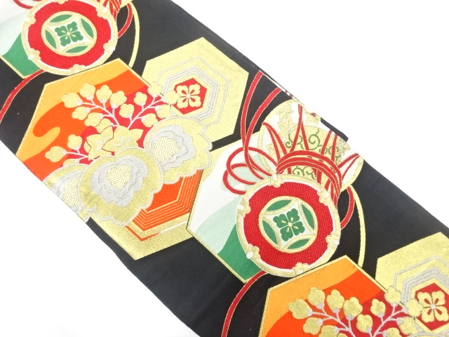 アンティーク　亀甲に桐・鼓模様織り出し袋帯（着用可）